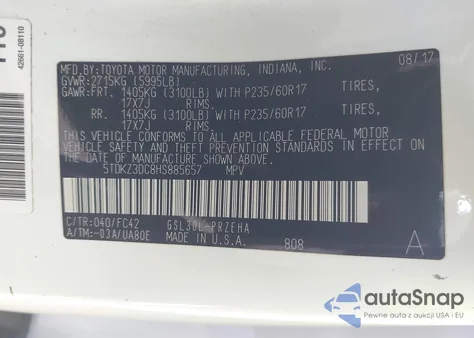 2017 Toyota Sienna Le 8 Passenger from USA, damaged, VIN 5TDKZ3DC8HS885657